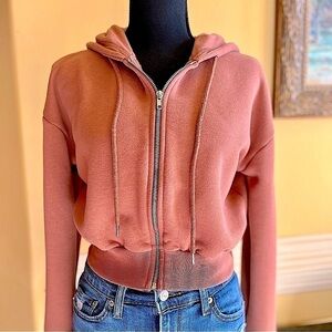 Forever 21 Cropped Full Zip Hoodie Mocha Brown